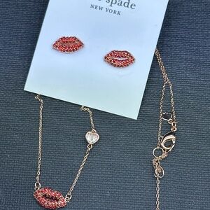 NWT, Kate Spade Red Kiss Kiss collection,  Earrings and Necklace Set
